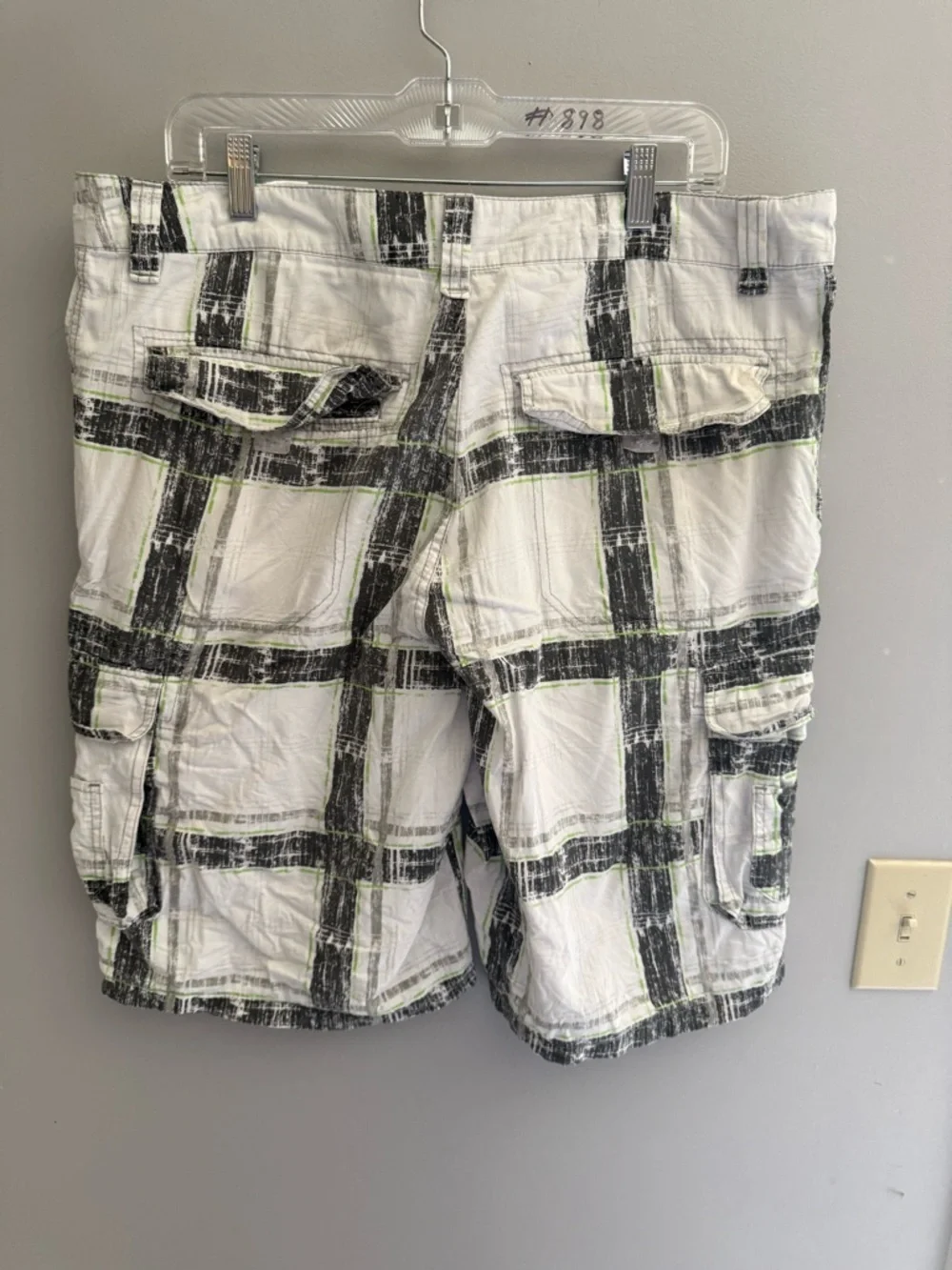 VTG Surplus Men’s Striped Plaid Cargo Shorts SZ 36 Black White Grunge 90s Casual